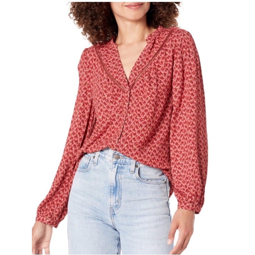 PAIGE Doris V-Neck Blouse Papaya Multi Size S